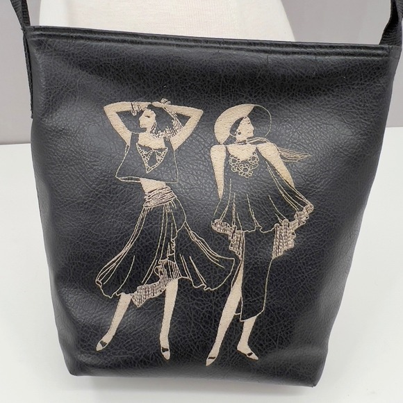 Handbags - Vintage 80s Black Crossbody Bag with Art Deco Women Graphic